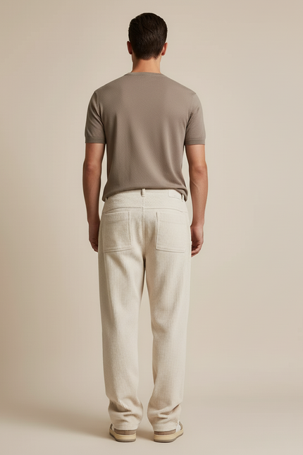 Pantalon Baggy Côtelé Ample Décontracté Beige Homme - Cordé - vue 2