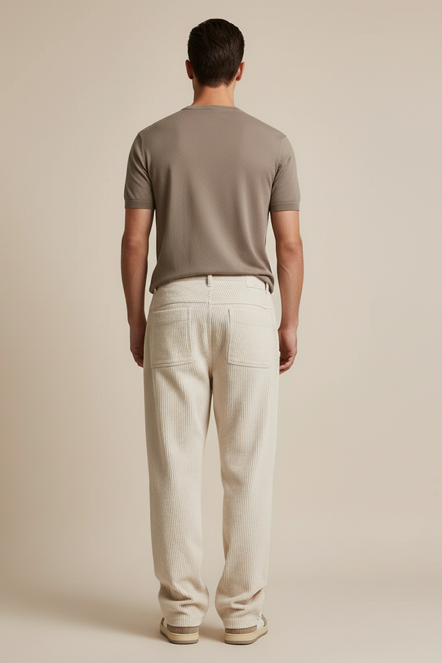 Pantalon Baggy Côtelé Ample Décontracté Beige Homme - Cordé - vue 2
