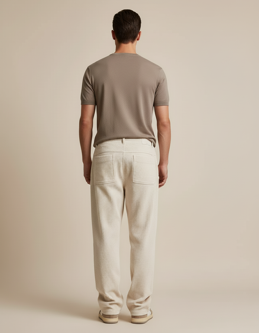 Pantalon Baggy Côtelé Ample Décontracté Beige Homme - Cordé - vue 2