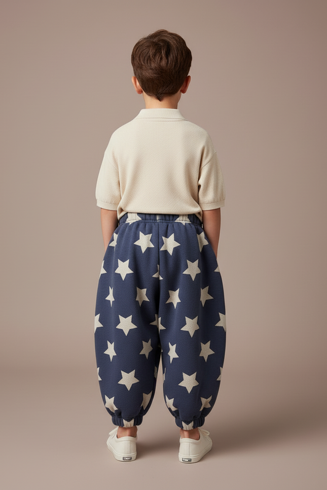 Pantalon Baggy Bleu Marine Étoiles Ample Molleton Enfant - vue 2