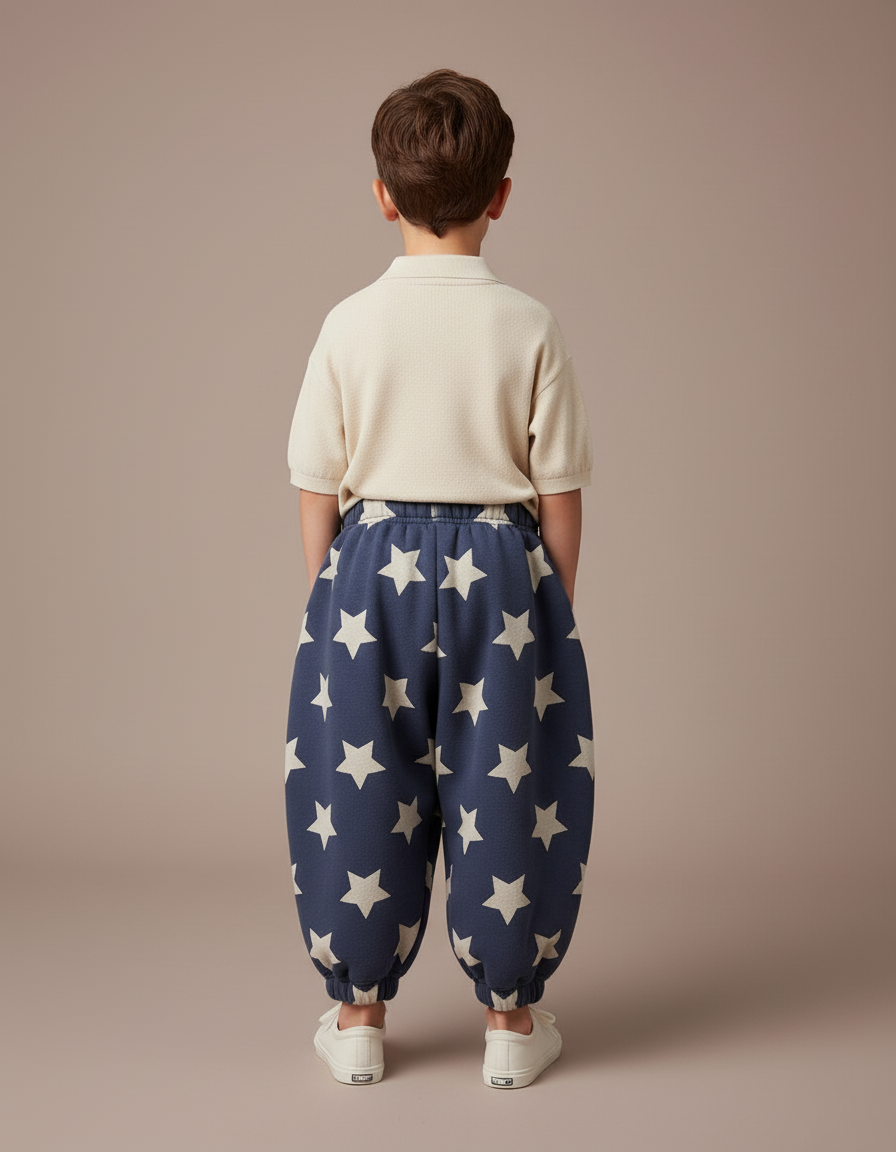 Pantalon Baggy Bleu Marine Étoiles Ample Molleton Enfant - vue 2
