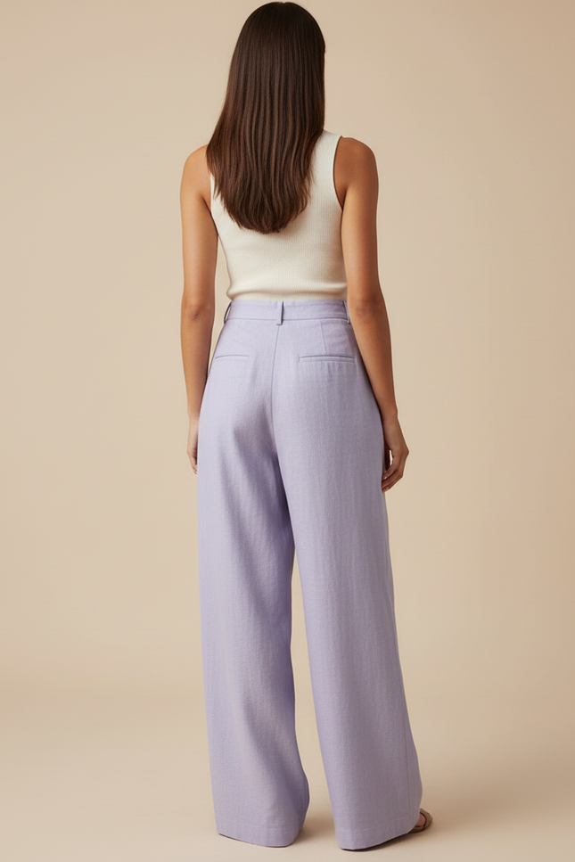 Pantalon Baggy Lilas Lin Ample Plissé Femme - Violet - vue 2