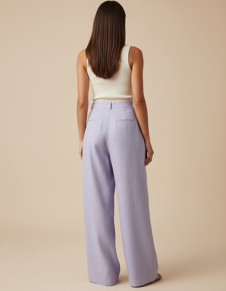 Pantalon Baggy Lilas Lin Ample Plissé Femme - Violet - vue 2