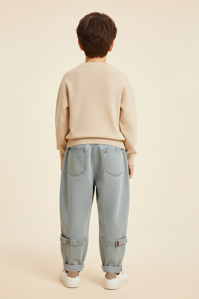 Pantalon Baggy Jean Bleu Clair Ample Zippé Enfant - vue 2