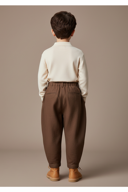 Pantalon Baggy Marron Ample Coton Plissé Garçon - Lin - vue 2