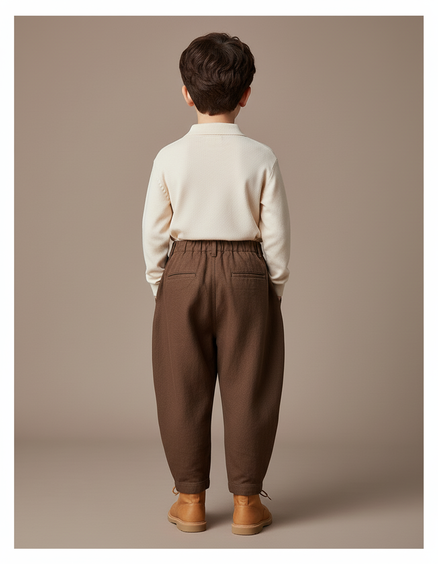 Pantalon Baggy Marron Ample Coton Plissé Garçon - Lin - vue 2