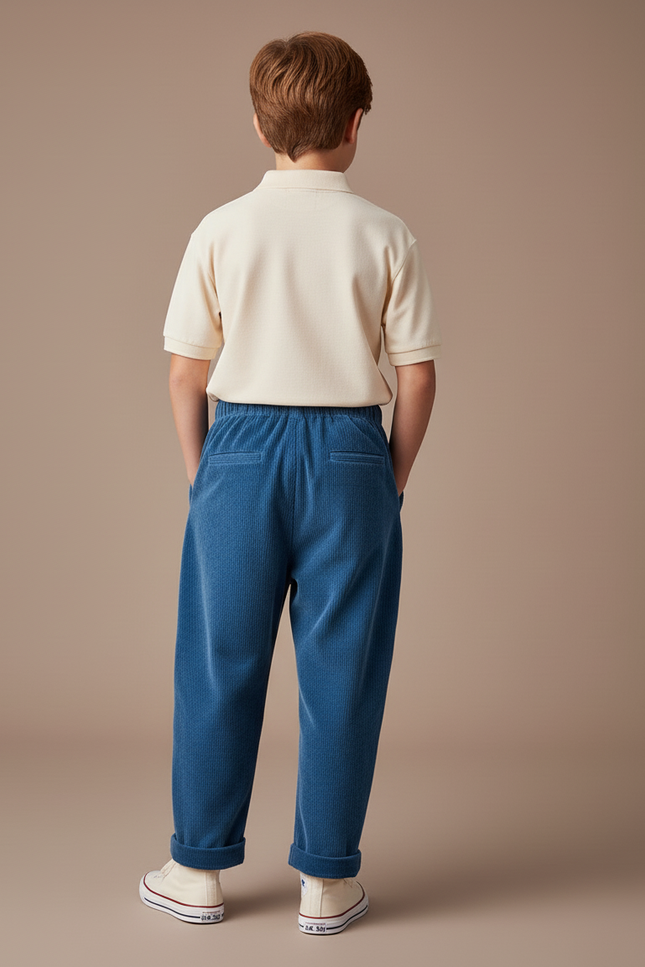 Pantalon Baggy Côtelé Bleu Ample Élastique Enfant - Cordé - vue 2