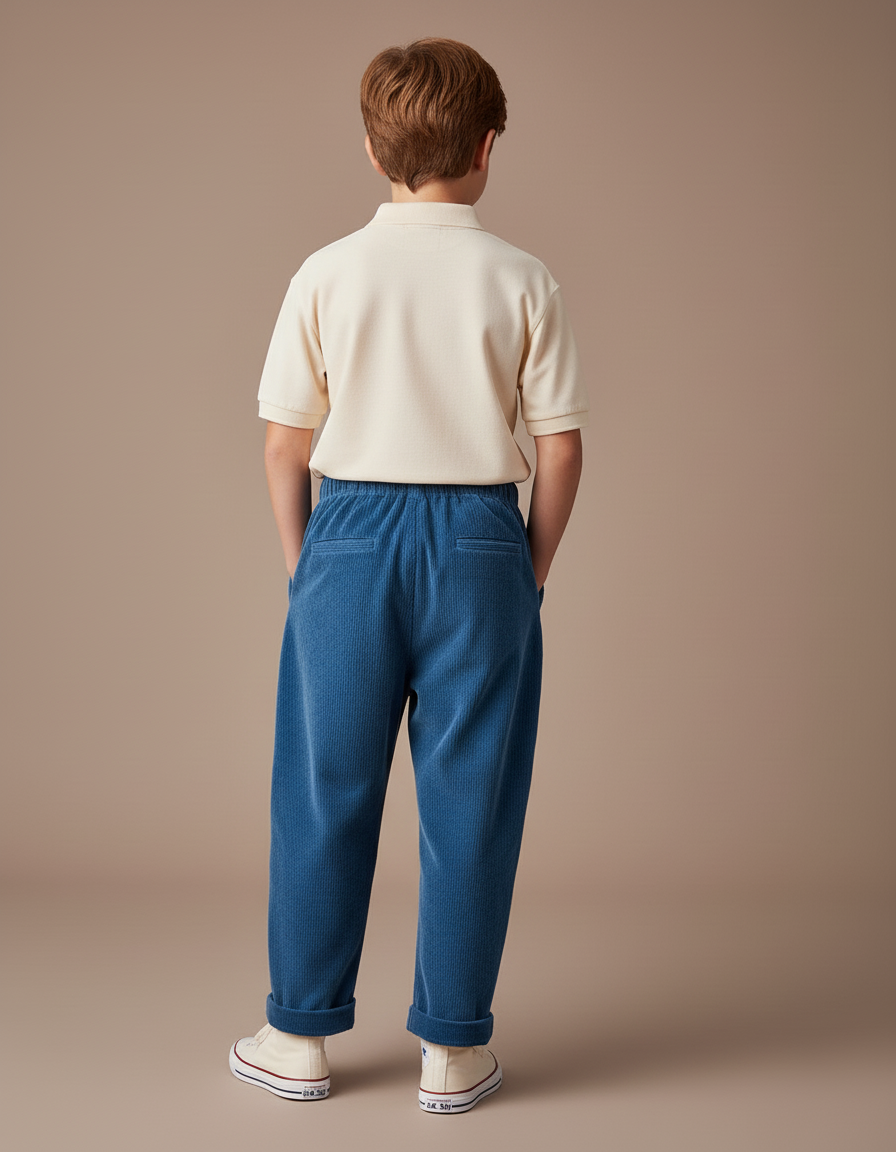 Pantalon Baggy Côtelé Bleu Ample Élastique Enfant - Cordé - vue 2