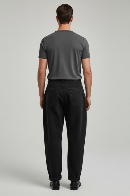 Pantalon Baggy Noir Coton Ample Confortable Décontracté Homme - Jean - vue 2