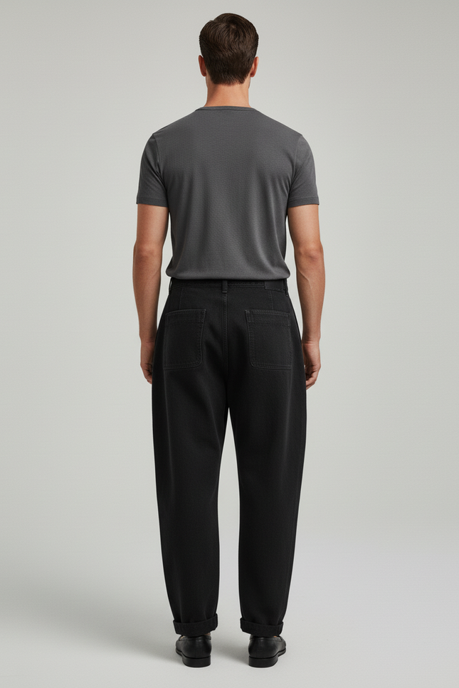 Pantalon Baggy Noir Coton Ample Confortable Décontracté Homme - Jean - vue 2