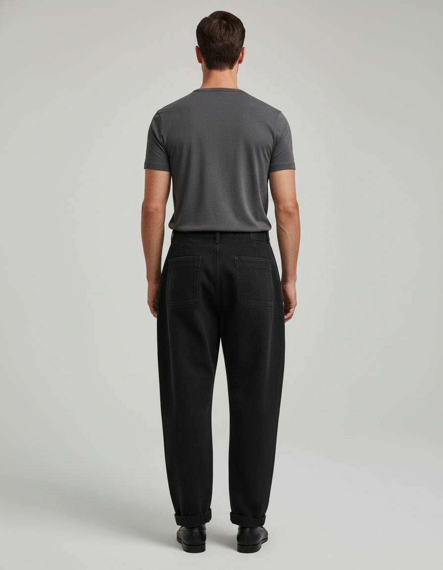 Pantalon Baggy Noir Coton Ample Confortable Décontracté Homme - Jean - vue 2