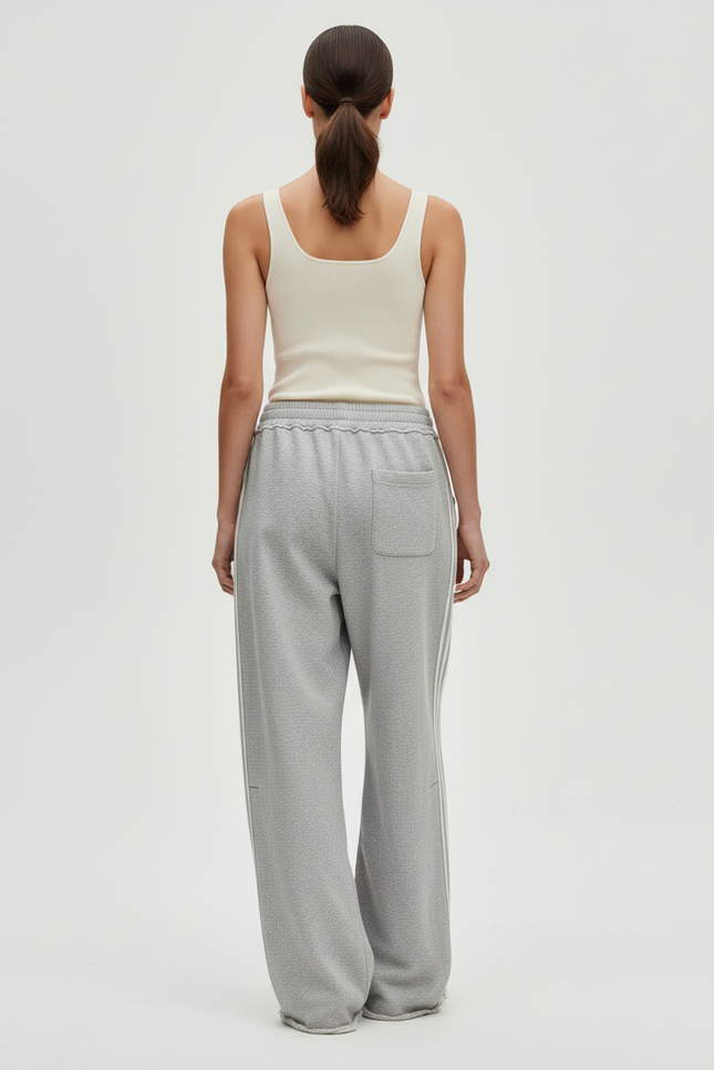 Pantalon Baggy Gris Large Coton Rayures Décontracté - Molleton - vue 2