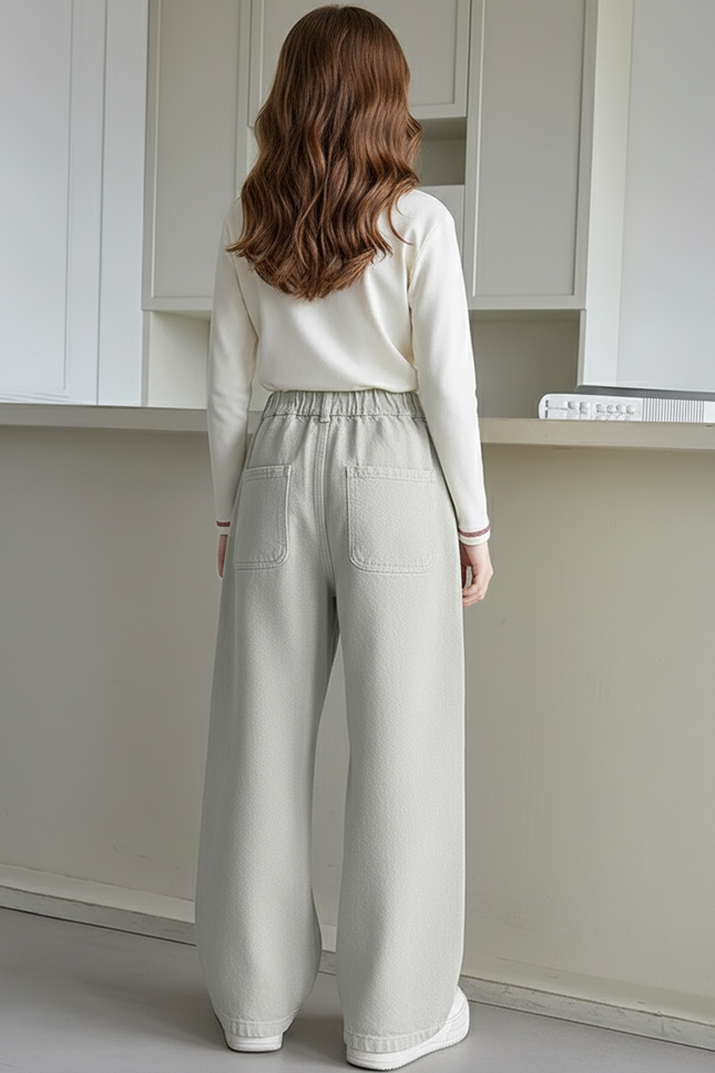 Pantalon Baggy Fille Gris Taille Élastique Denim - Jean - vue 2