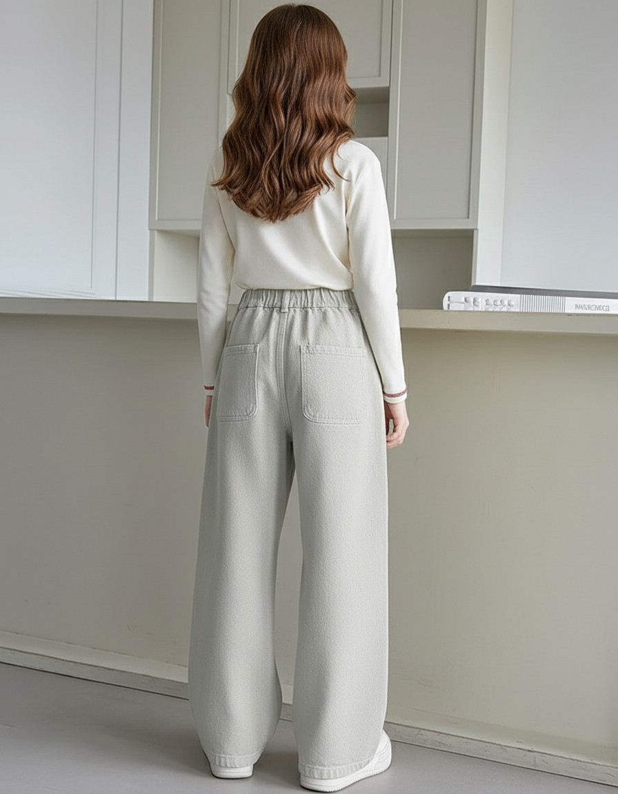 Pantalon Baggy Fille Gris Taille Élastique Denim - Jean - vue 2