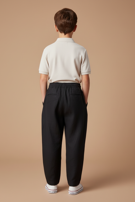 Pantalon Baggy Noir Lin Ample Décontracté Garçon - vue 2