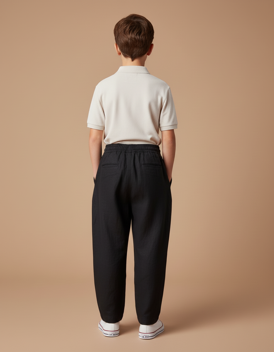 Pantalon Baggy Noir Lin Ample Décontracté Garçon - vue 2