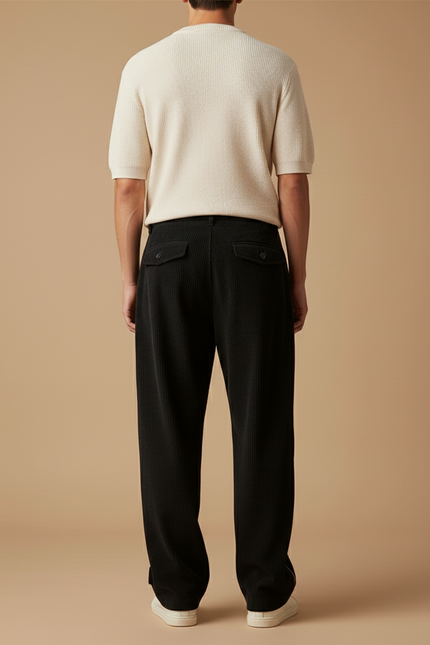 Pantalon Baggy Noir Côtelé Ample Décontracté Streetwear - Cordé - vue 2