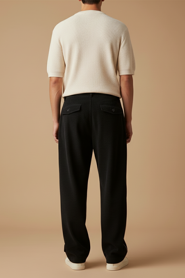 Pantalon Baggy Noir Côtelé Ample Décontracté Streetwear - Cordé - vue 2