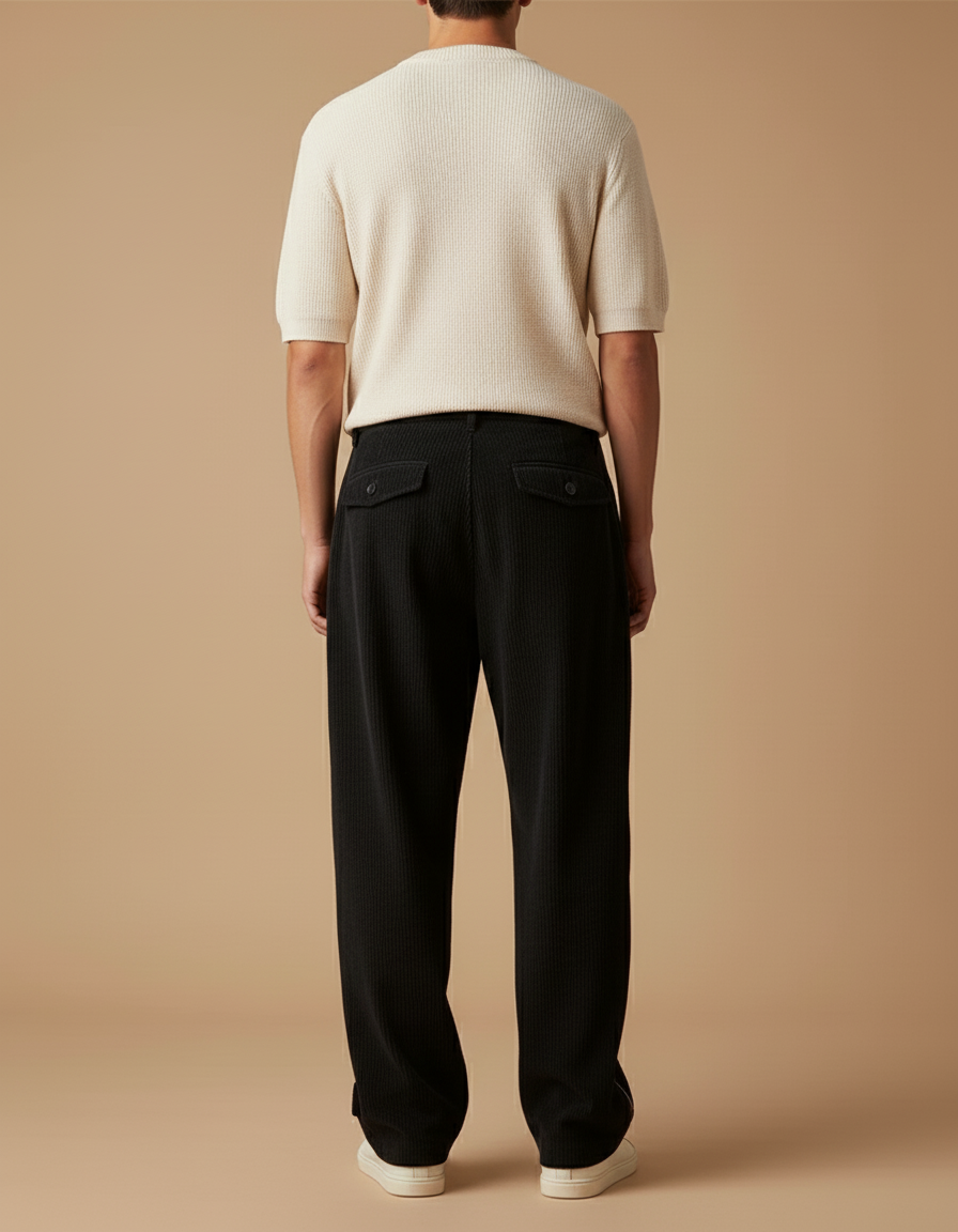Pantalon Baggy Noir Côtelé Ample Décontracté Streetwear - Cordé - vue 2