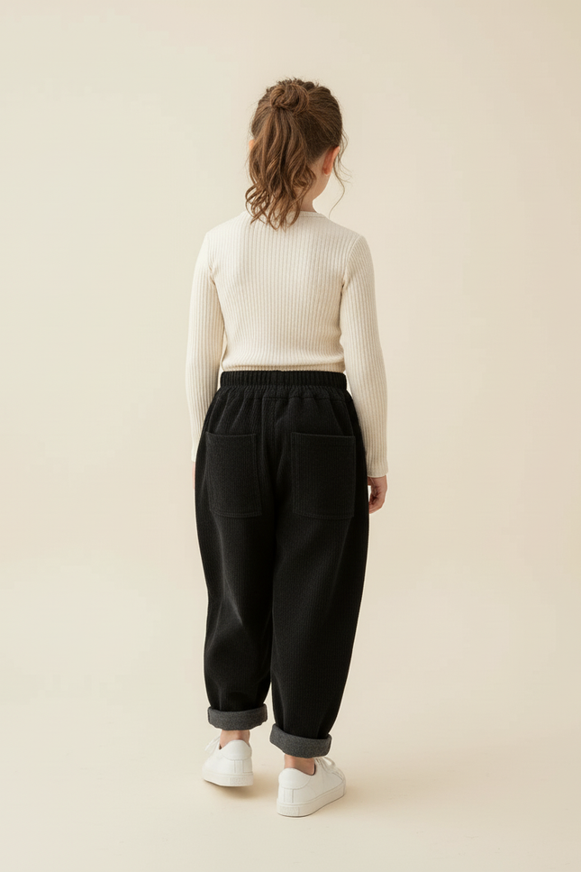Pantalon Baggy Noir Côtelé Ample Épais Hiver - Cordé - vue 2