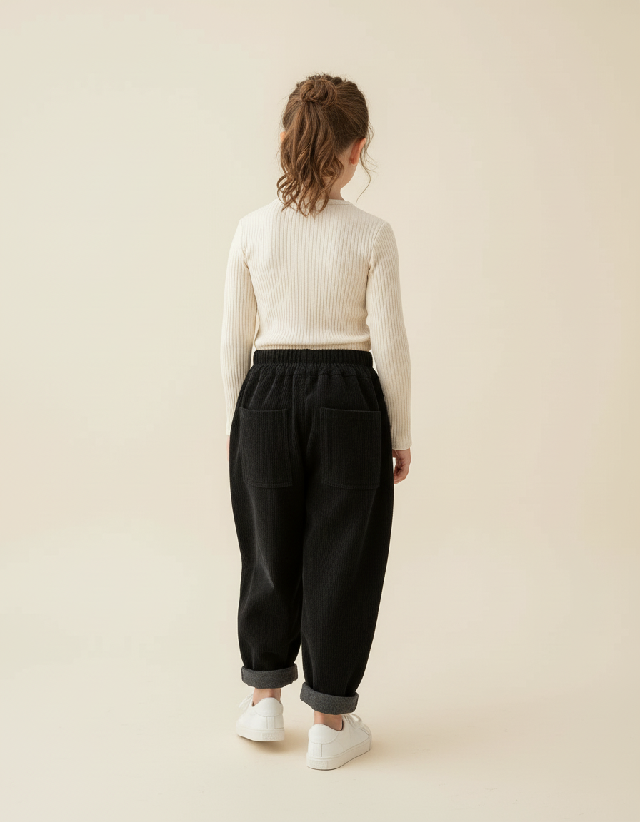 Pantalon Baggy Noir Côtelé Ample Épais Hiver - Cordé - vue 2