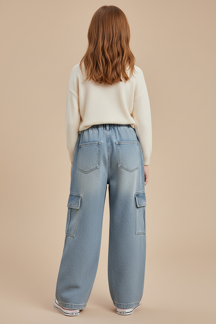 Pantalon Baggy Jean Bleu Cargo Ample Enfant - vue 2
