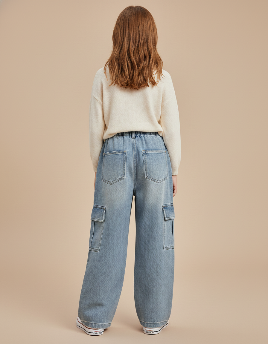 Pantalon Baggy Jean Bleu Cargo Ample Enfant - vue 2
