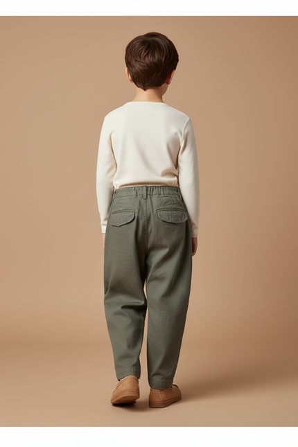 Pantalon Baggy Vert Kaki Ample Coton Enfant Cargo - Toile - vue 2