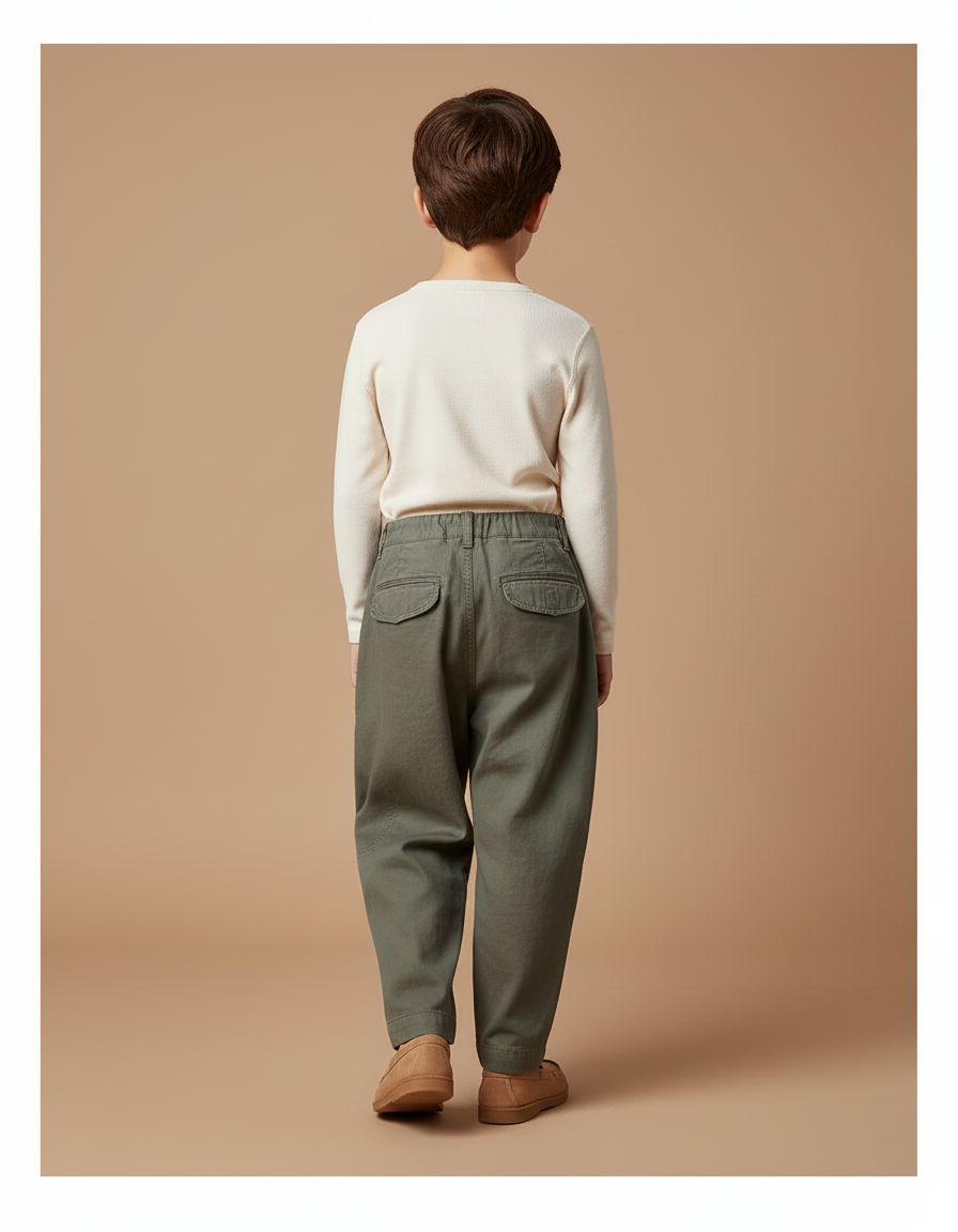 Pantalon Baggy Vert Kaki Ample Coton Enfant Cargo - Toile - vue 2