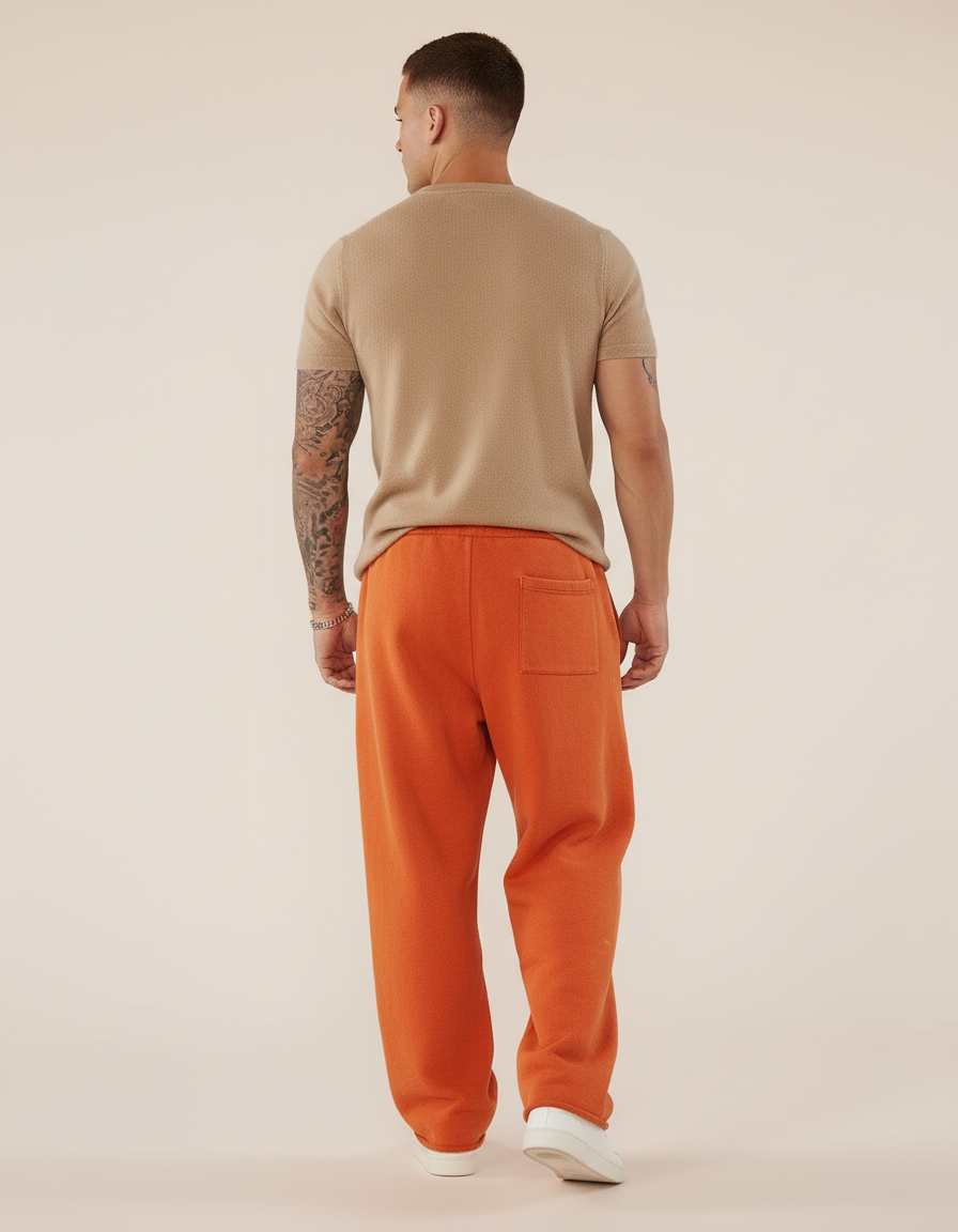 Pantalon Baggy Orange Imprimé Coton Décontracté Homme - Molleton - vue 2