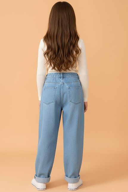 Pantalon Baggy Jean Ample Bleu Clair Fille - vue 2