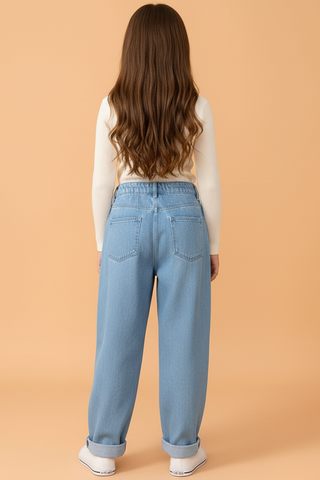 Pantalon Baggy Jean Ample Bleu Clair Fille - vue 2