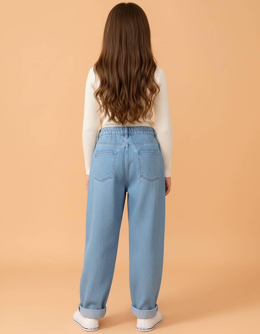 Pantalon Baggy Jean Ample Bleu Clair Fille - vue 2