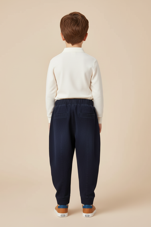 Pantalon Baggy Marine Côtelé Zippé Ample Enfant - Molleton - vue 2