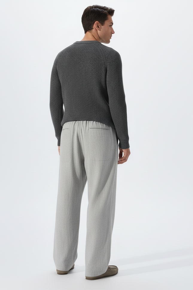 Pantalon Baggy Gris Clair Cordon Ample Homme - Lin - vue 2