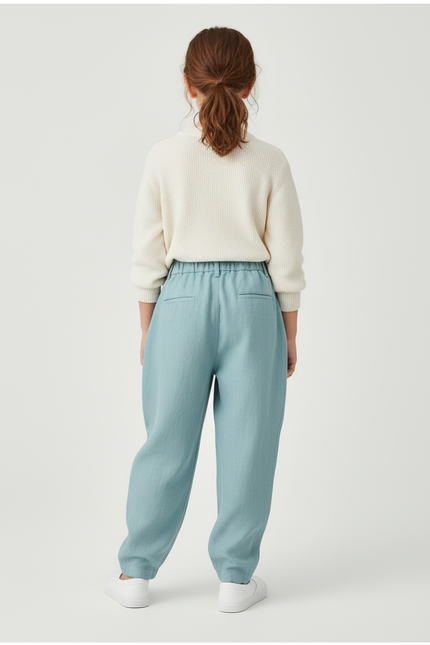 Pantalon Baggy Enfant Lin Plissé Bleu Clair - vue 2
