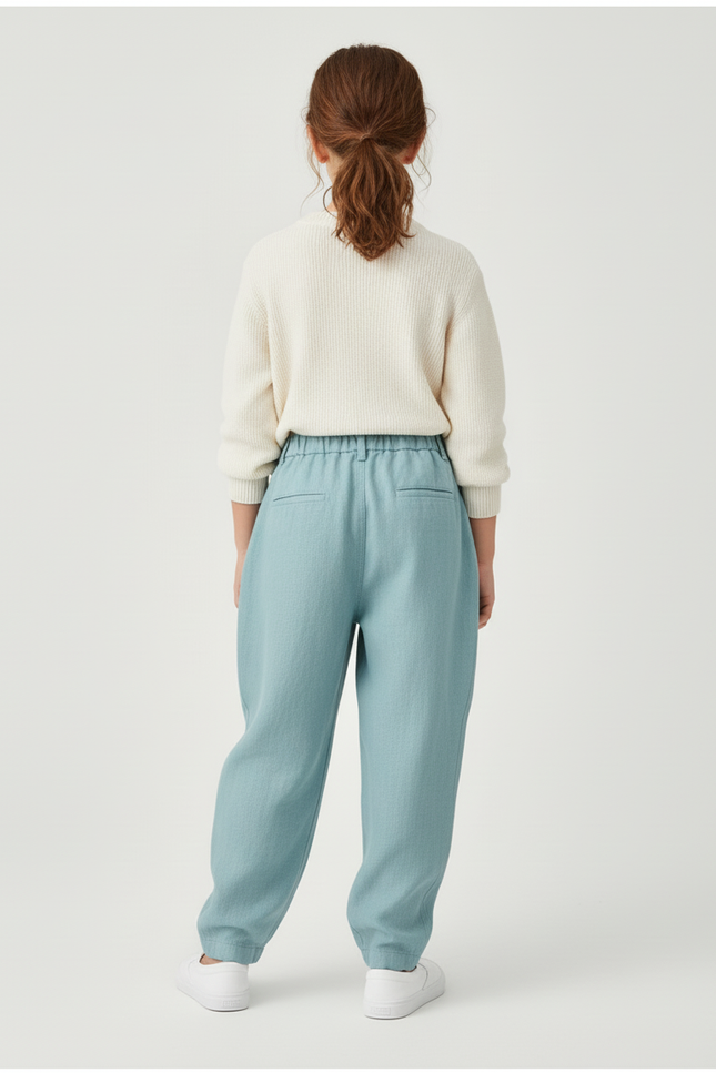 Pantalon Baggy Enfant Lin Plissé Bleu Clair - vue 2