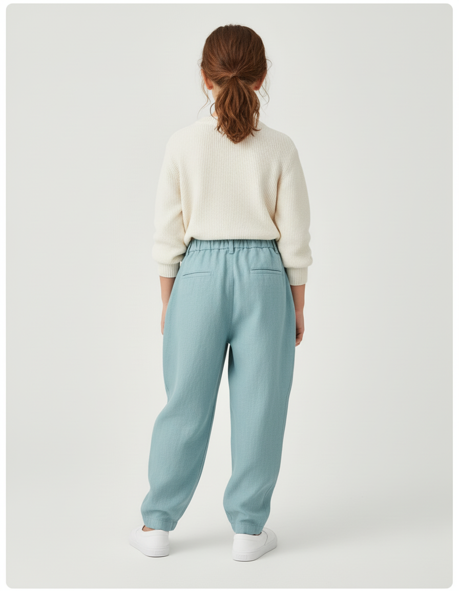 Pantalon Baggy Enfant Lin Plissé Bleu Clair - vue 2