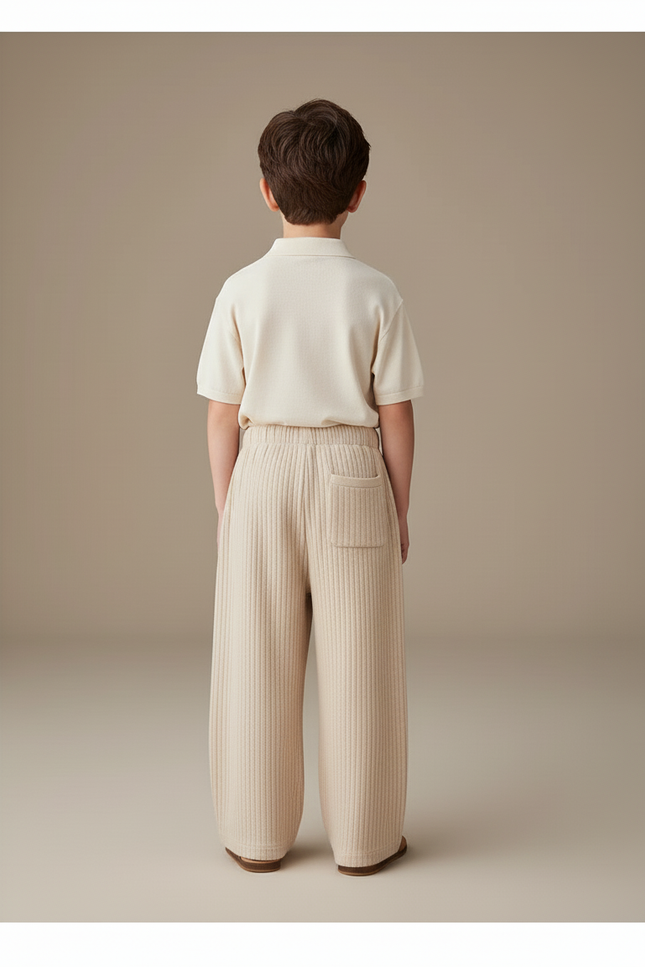 Pantalon Baggy Écru Côtelé Ample Décontracté Enfant - Beige Cordé - vue 2