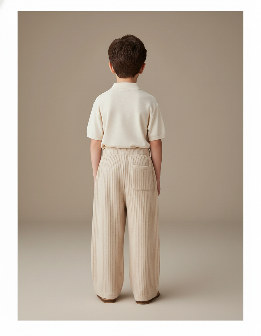 Pantalon Baggy Écru Côtelé Ample Décontracté Enfant - Beige Cordé - vue 2