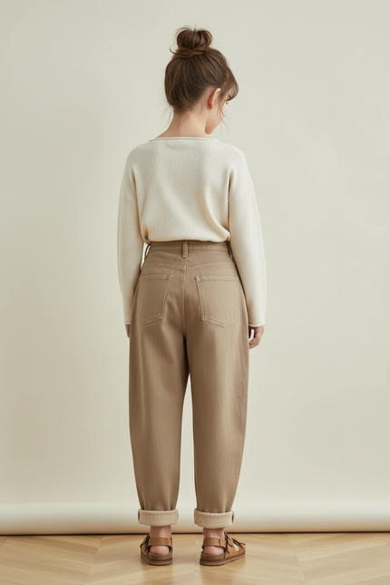 Pantalon Baggy Fille Kaki Taille Haute - Beige Toile - vue 2