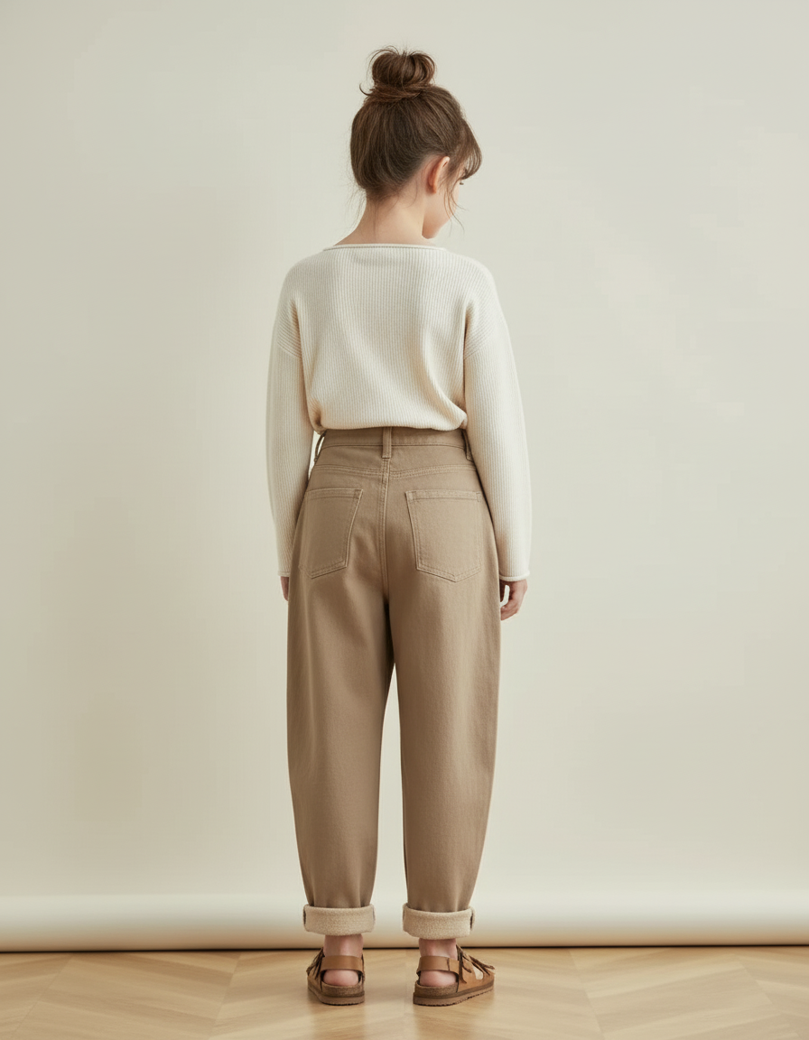 Pantalon Baggy Fille Kaki Taille Haute - Beige Toile - vue 2