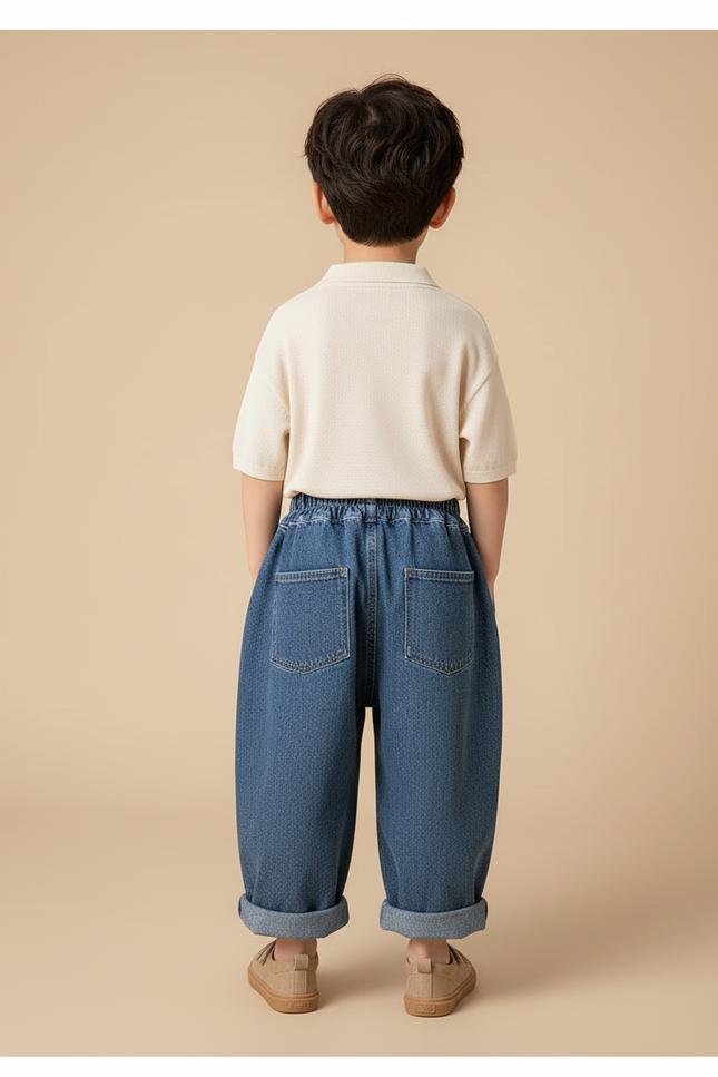 Pantalon Baggy Jean Denim Ample Enfant Décontracté Coton - Bleu - vue 2