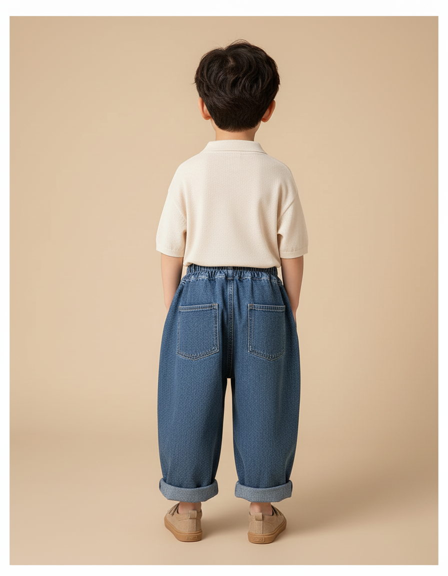 Pantalon Baggy Jean Denim Ample Enfant Décontracté Coton - Bleu - vue 2