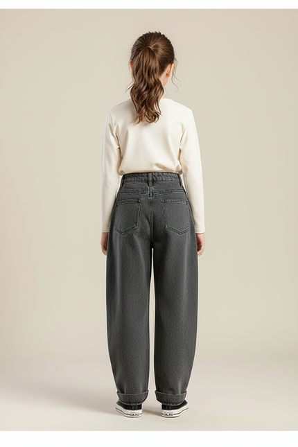 Pantalon Baggy Gris Délavé Plissé Ample Fille - Jean - vue 2
