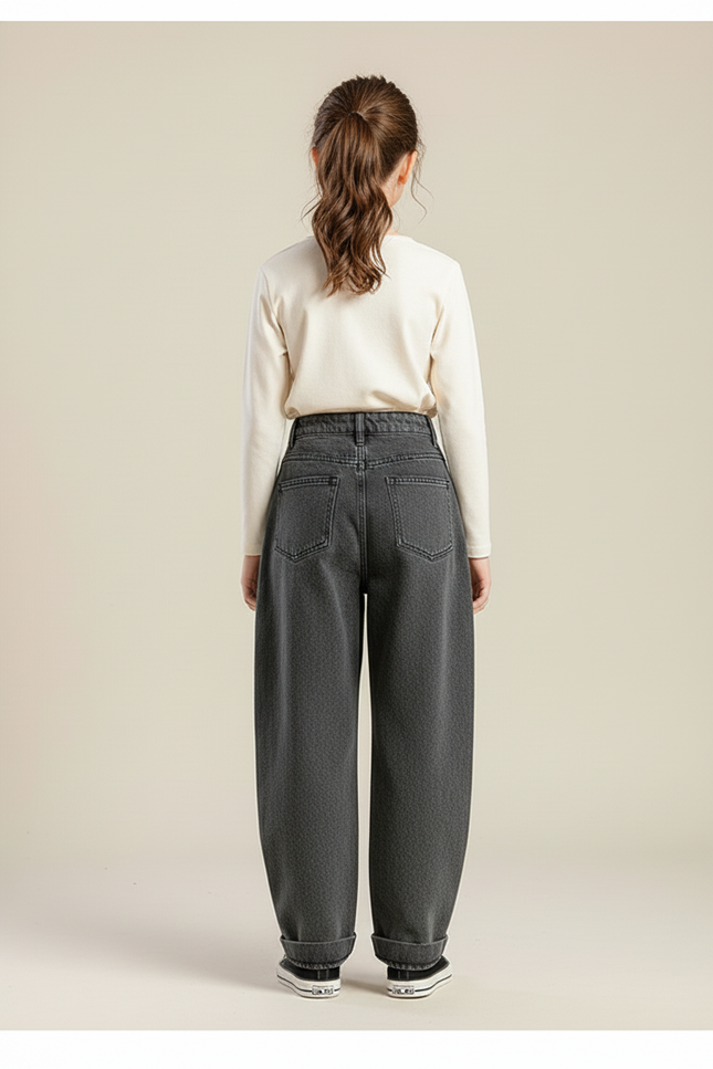 Pantalon Baggy Gris Délavé Plissé Ample Fille - Jean - vue 2