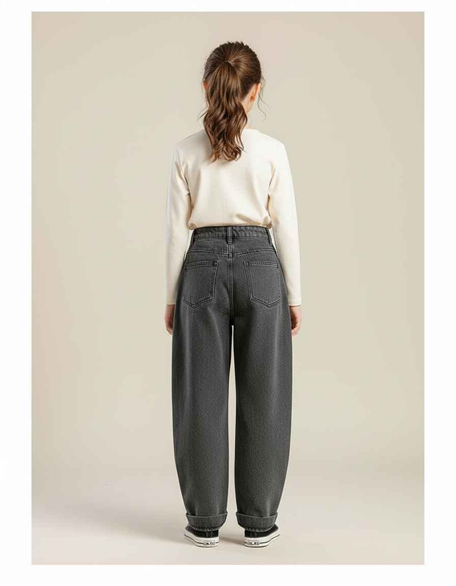 Pantalon Baggy Gris Délavé Plissé Ample Fille - Jean - vue 2