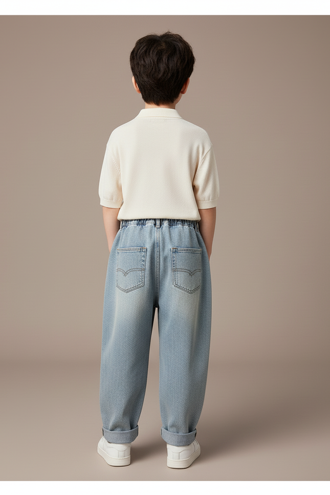 Pantalon Baggy Jean Bleu Délavé Ample Garçon - vue 2