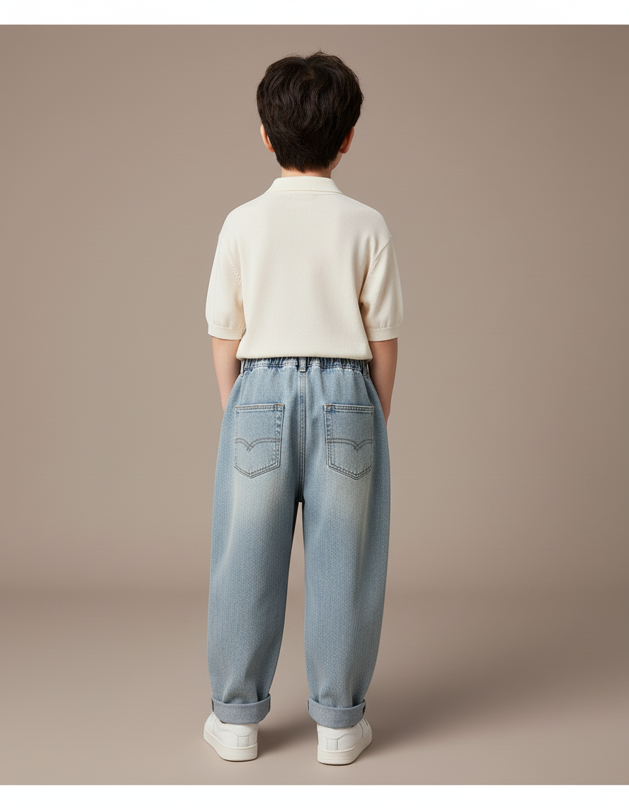 Pantalon Baggy Jean Bleu Délavé Ample Garçon - vue 2