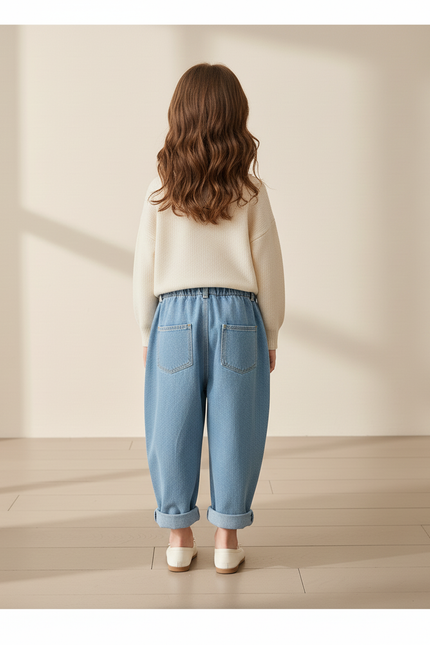 Pantalon Baggy Enfant Denim Ample Décontracté Bleu Clair - Jean - vue 2